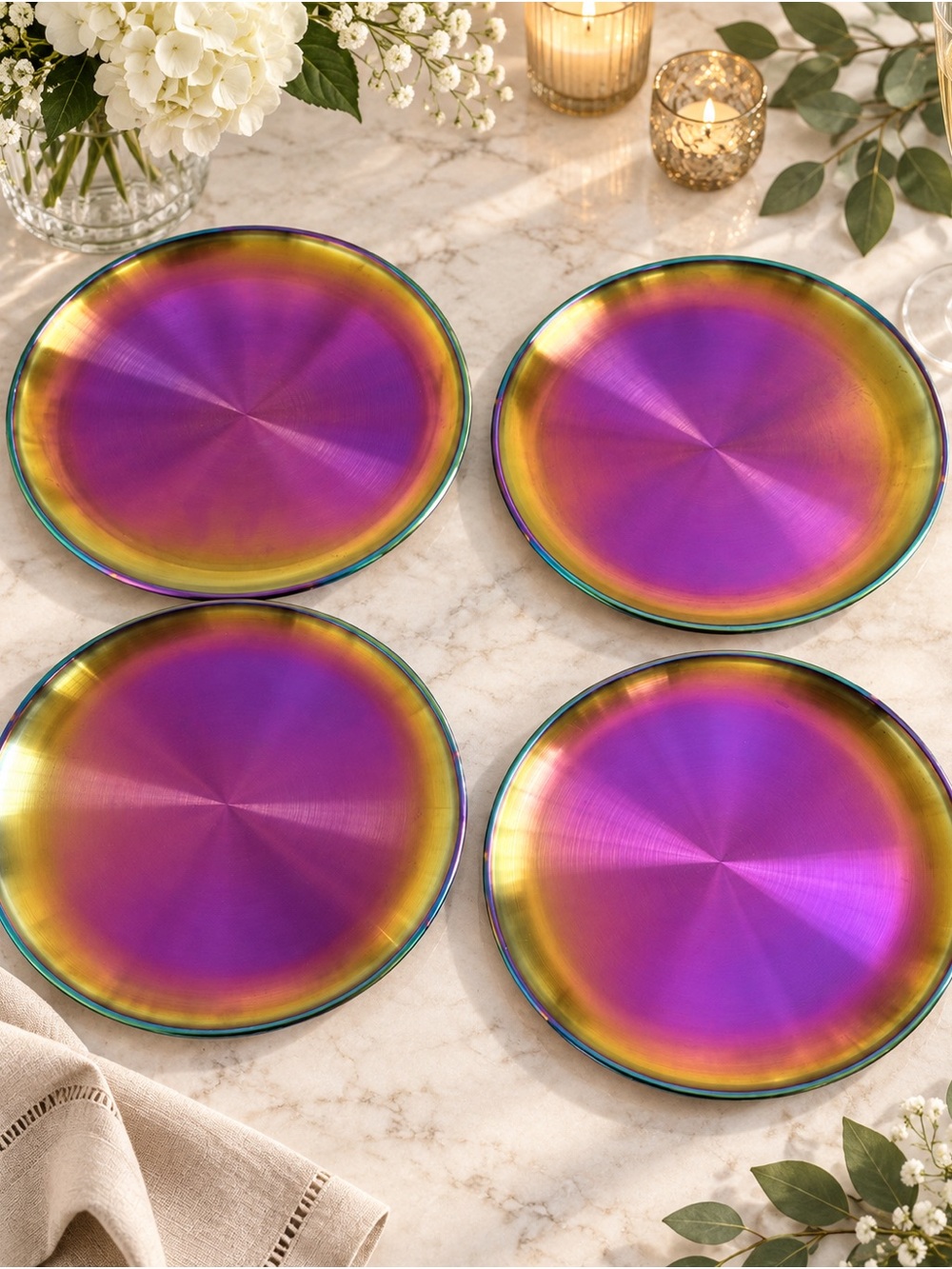 Ahimsa Rainbow Stainless Steel 9 Inch Plates Set of 4 Non Toxic Kids Dinnerware